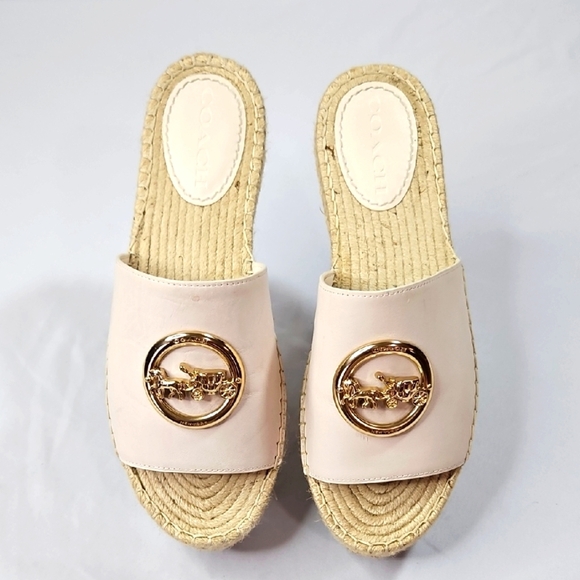 Coach Women's Cream Slide Sandals Espadrilles Wedges Size 8.5 - Picture 1 of 9